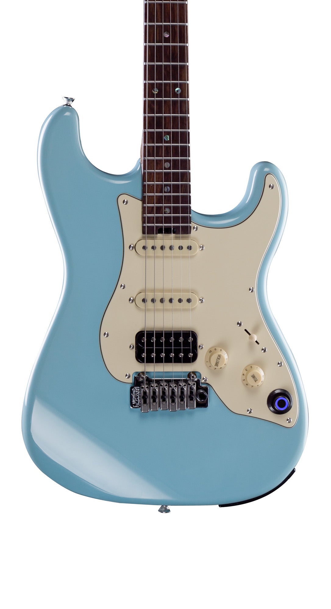 GTRS P800, corps aulne, manche érable flammé torréfié, touche palissandre, micros et processeur GTRS, tiffany blue