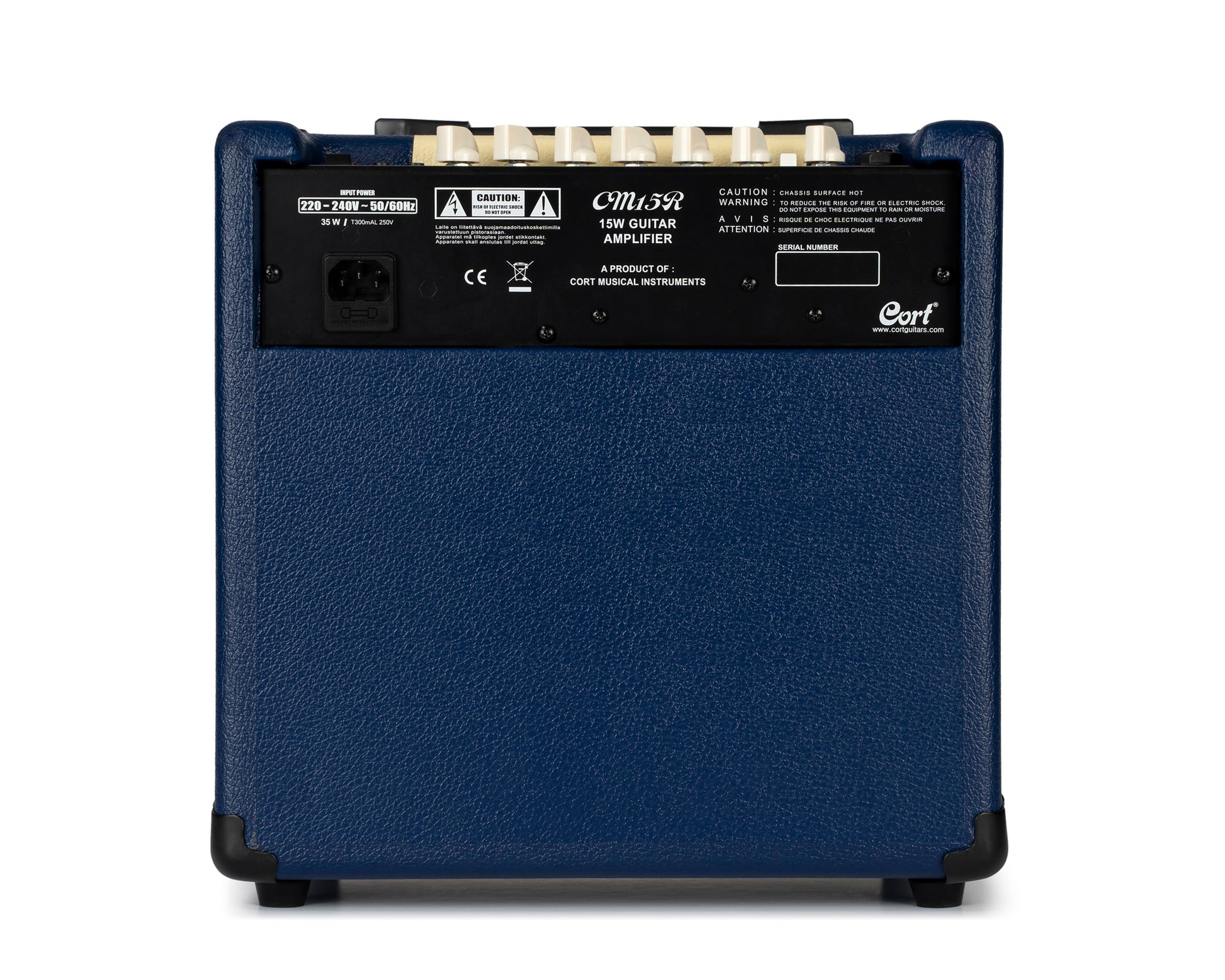 Ampli guitare 15W, 1 x 8", 2 canaux, égaliseur 3 bandes, réverb, entrée CD/MP3 mini-Jack, sortie casque mini-Jack, bleu