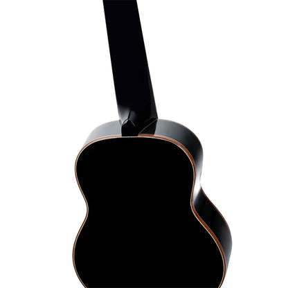 RUOX-SO, modèle Soprano, table épicéa, fond & éclisses acajou, manche acajou, housse luxe, noir brillant