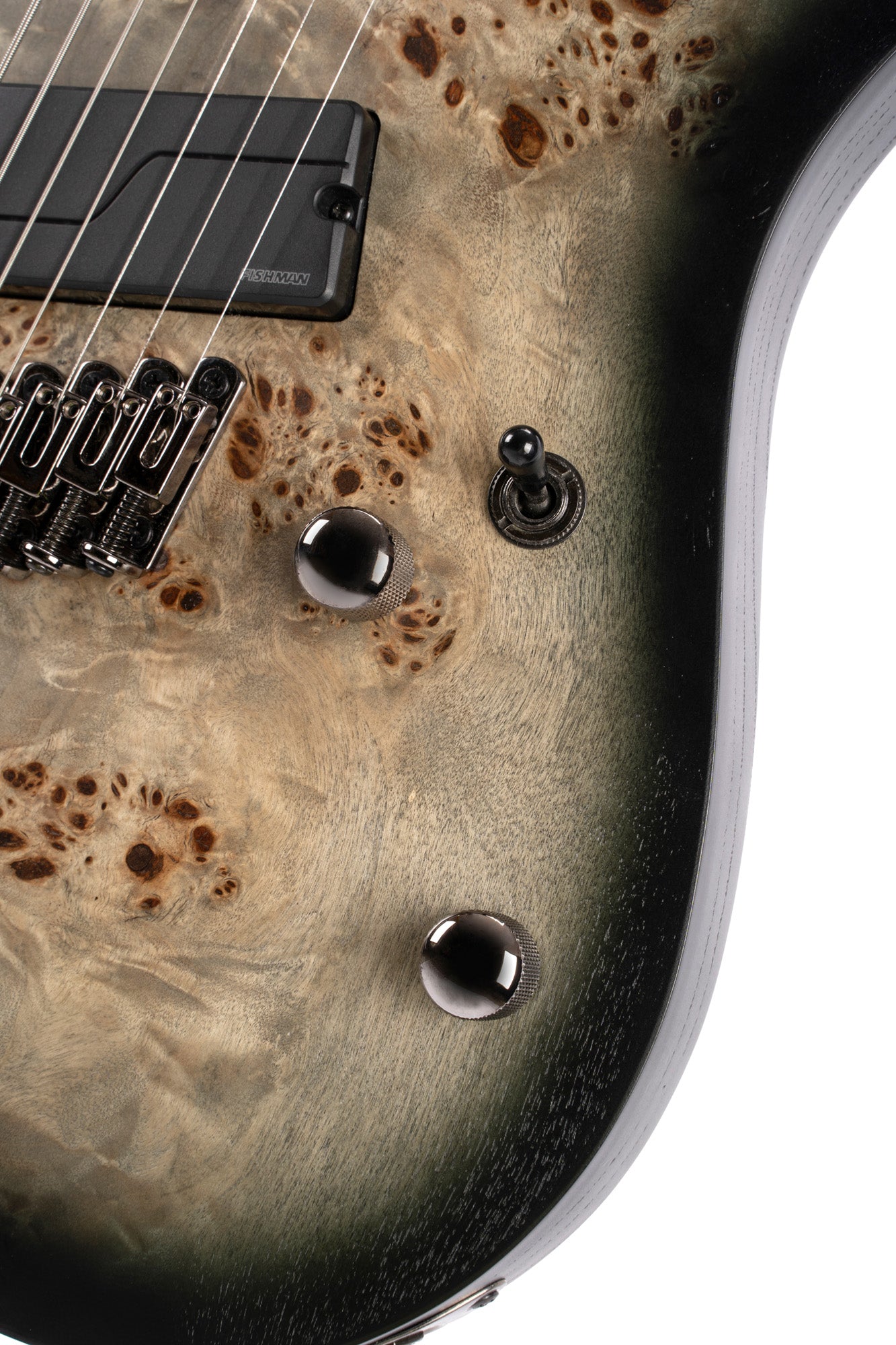 KX507MS, modèle 7 cordes, corps acajou, table peuplier figuré, touche ébène, micros Fishman Fluence, star dust black