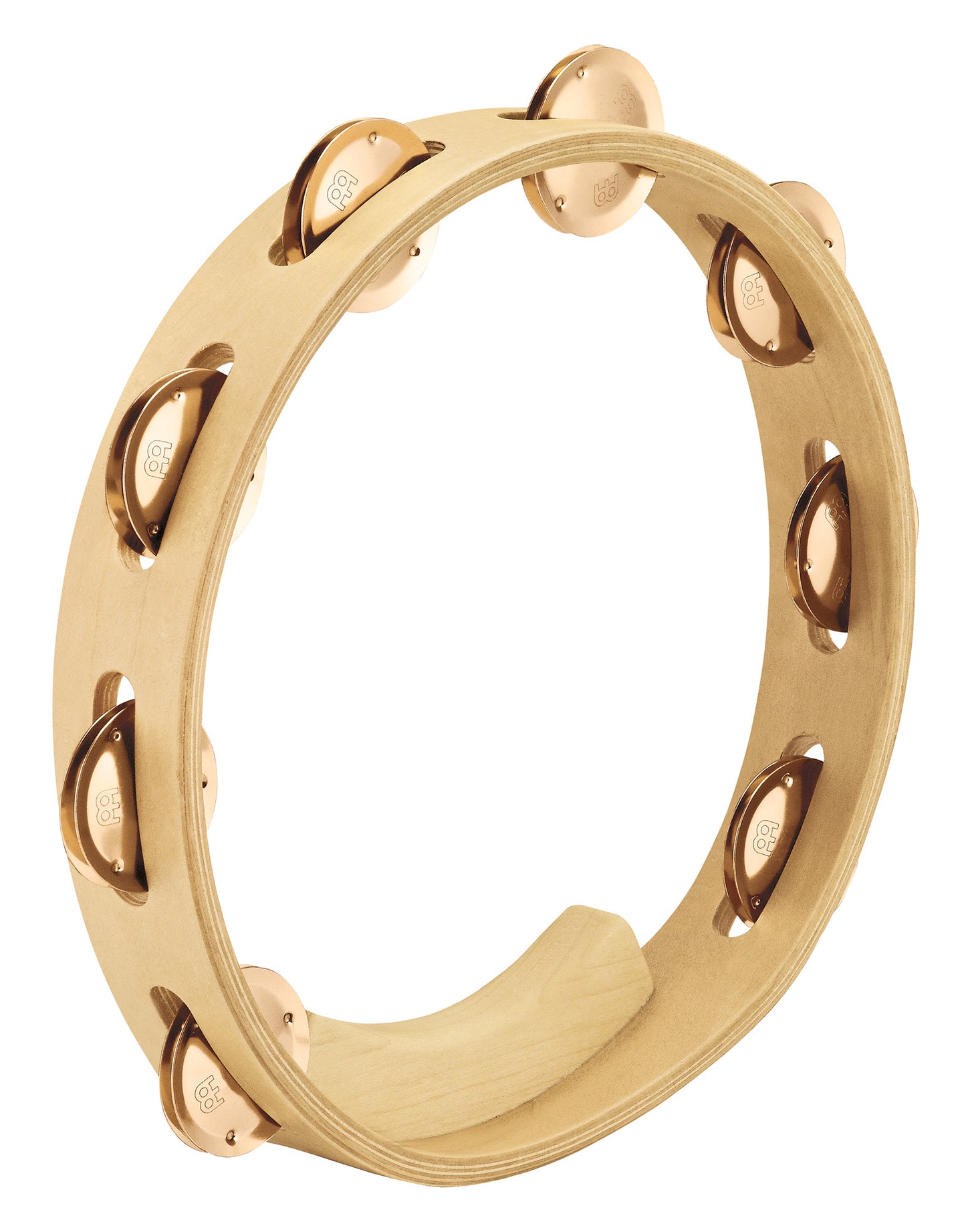 Tambourin Artisan 10", en érable, 1 rangées de cymbalettes en bronze, prise en main ergonomique, naturel
