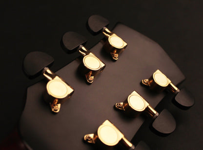 CUT CRAFT, série limitée, forme Small Jumbo, table épicéa européen, fond & éclisses myrtlewood, micro LR Baggs M80, étui