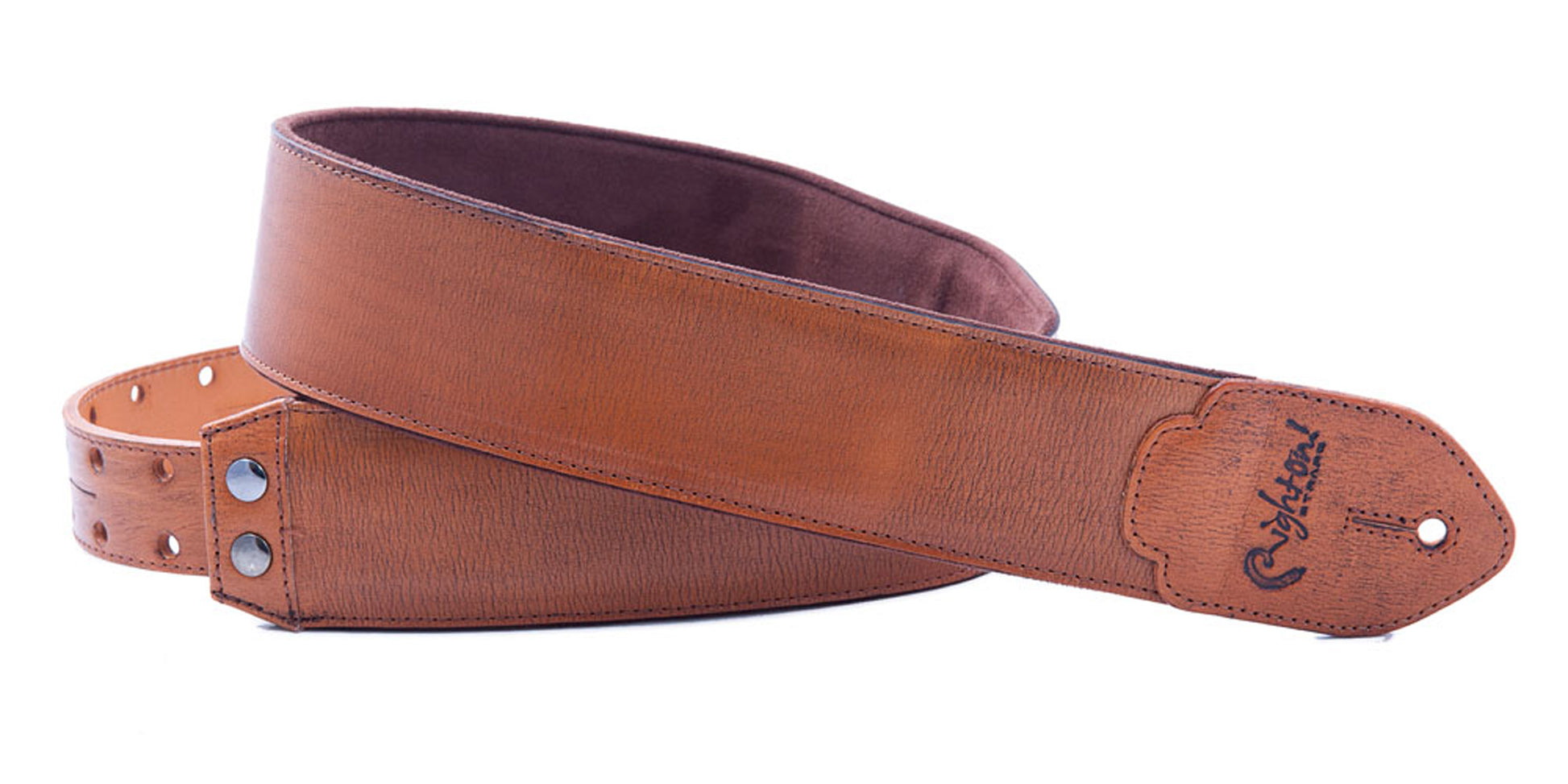 Courroie modèle VINTAGE, extérieur cuir HQ peint à la main, largeur 6 cm, longueur 95 à 150 cm, porte-médiators intégré, woody