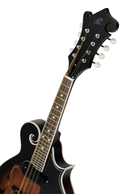 RMFE30, mandoline 8 cordes style F, micro simple, table épicéa, fond & éclisses érable, manche érable, whiskey burst satiné