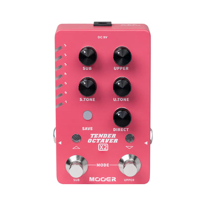 Pédale TENDER OCTAVER X2, octaveur, 14 presets utilisateurs, 2 options de transposition, 2 volumes indépendants, rose