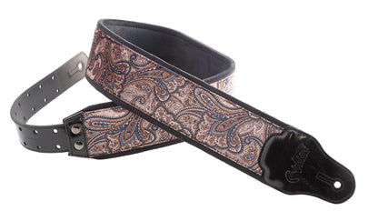Courroie modèle J-PAISLEY, extérieur velours, largeur 7 cm, longueur 95 à 150 cm, porte-médiators intégré, brun