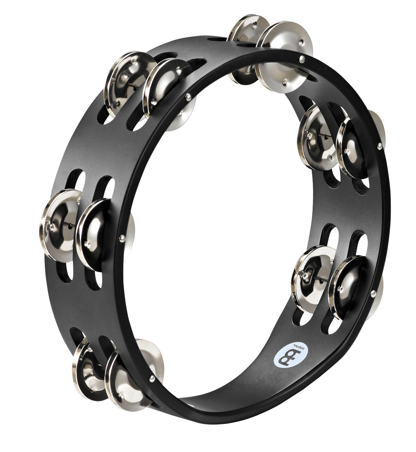 Tambourin bois compact 8", 2 rangées de cymbalettes en acier nickelé, noir