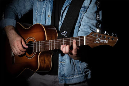 OSBY-1, courroie guitare, série Byzantine, face cuir, dos PVC (vegan), largeur 7 cm, longueur 145 cm, byzantine black