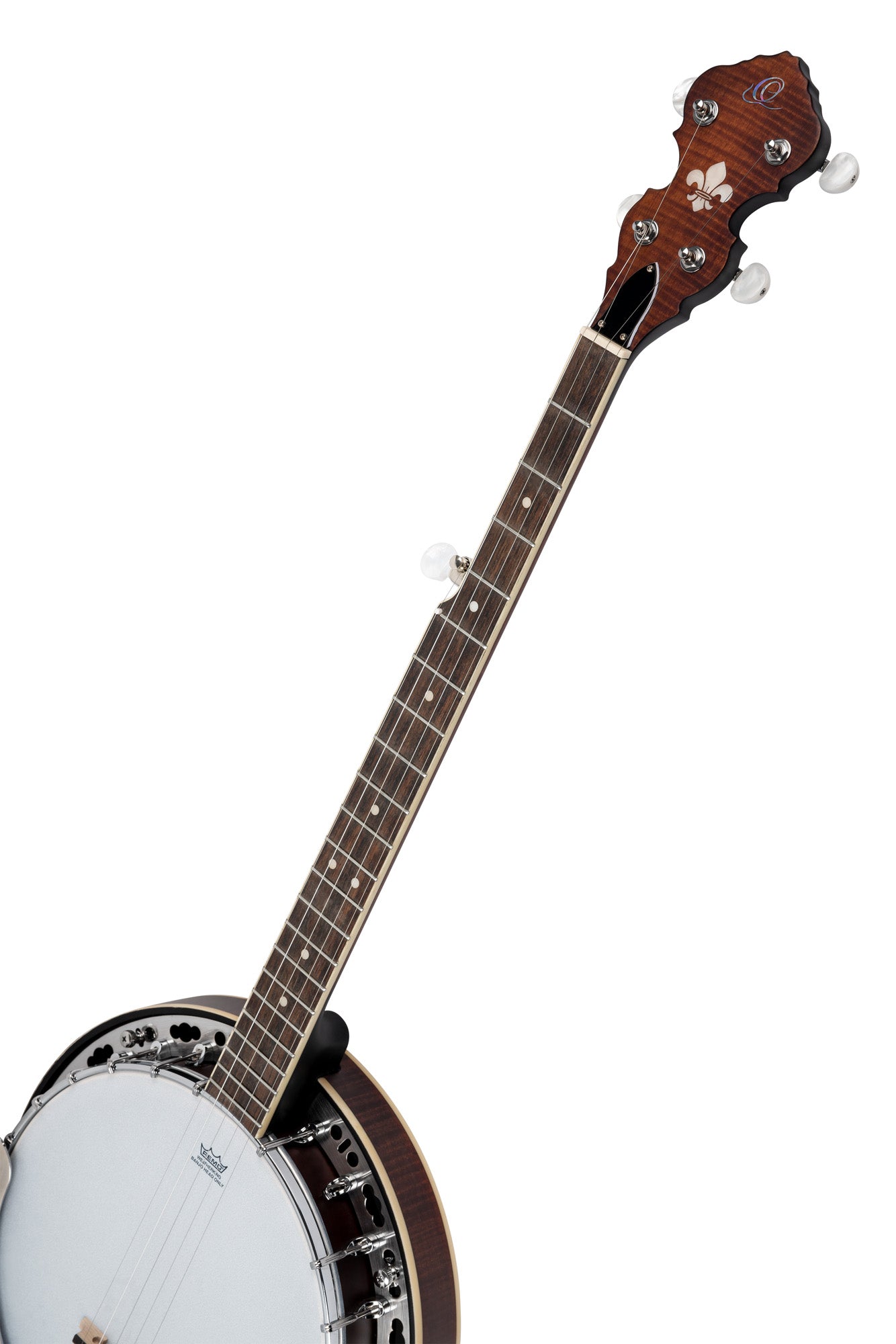 OBJ300, banjo 5 cordes, 24 tirants, fond érable, éclisses acajou, manche acajou, touche palissandre, whiskey burst satiné