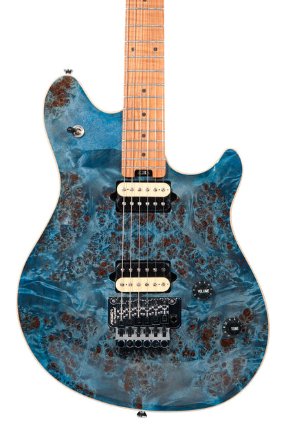 HP2 Poplar Burl, corps tilleul/érable flammé, manche érable flammé, Floyd sous licence, 2 micros Humbucker, finition Trans Blue