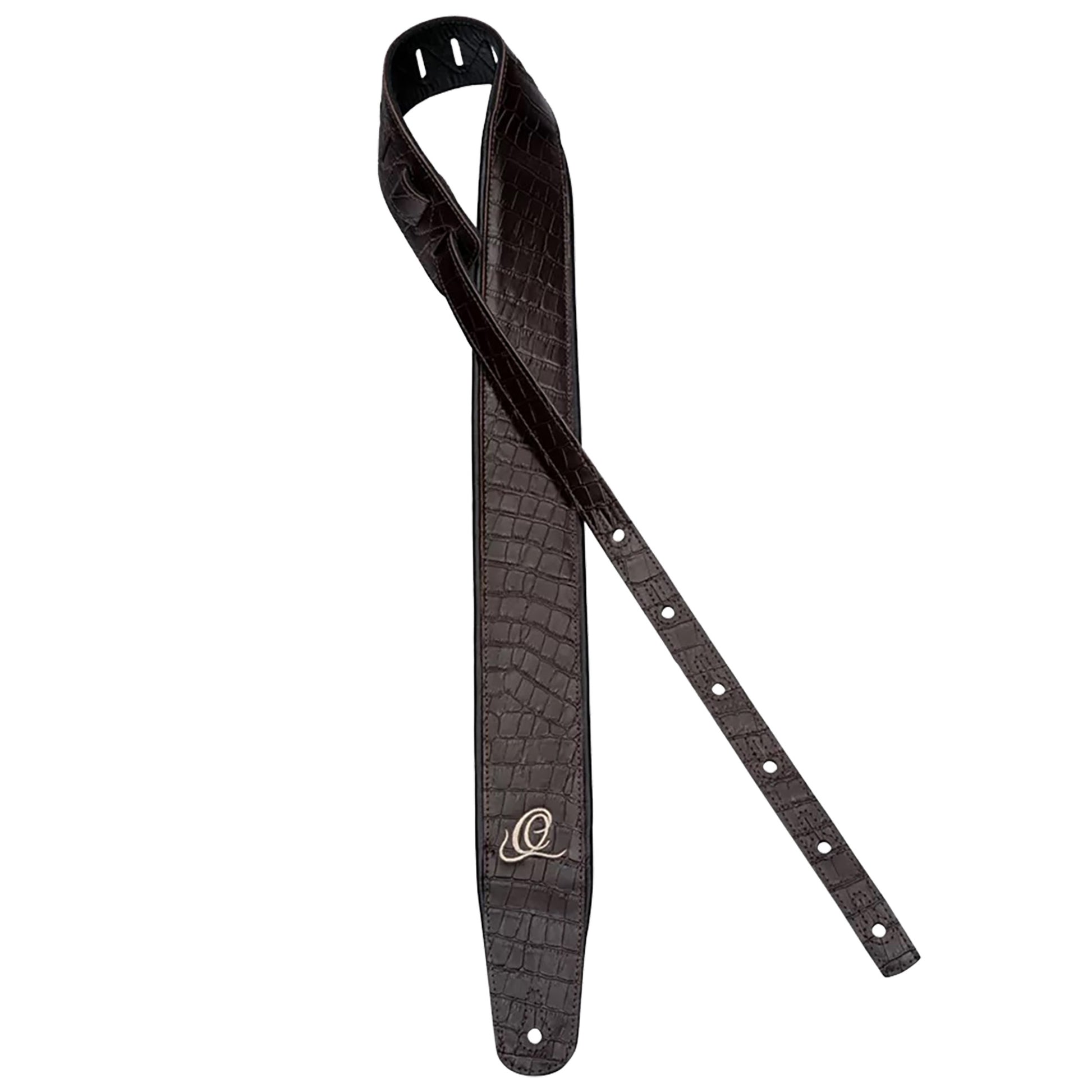 OSCU-3, courroie guitare, série Custom, face et dos cuir, âme synthétique, largeur 7 cm, longueur 145 cm, dark brown lizzy