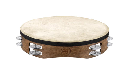 TAMBOURIN MEINL BOIS AMBURELLO, CORPS EN BOIS, PEAU DE CHÈVRE SELECTIONNEE A LA MAIN, 2 RANGÉES DE CYMBALETTES EN ALUMINIUM,