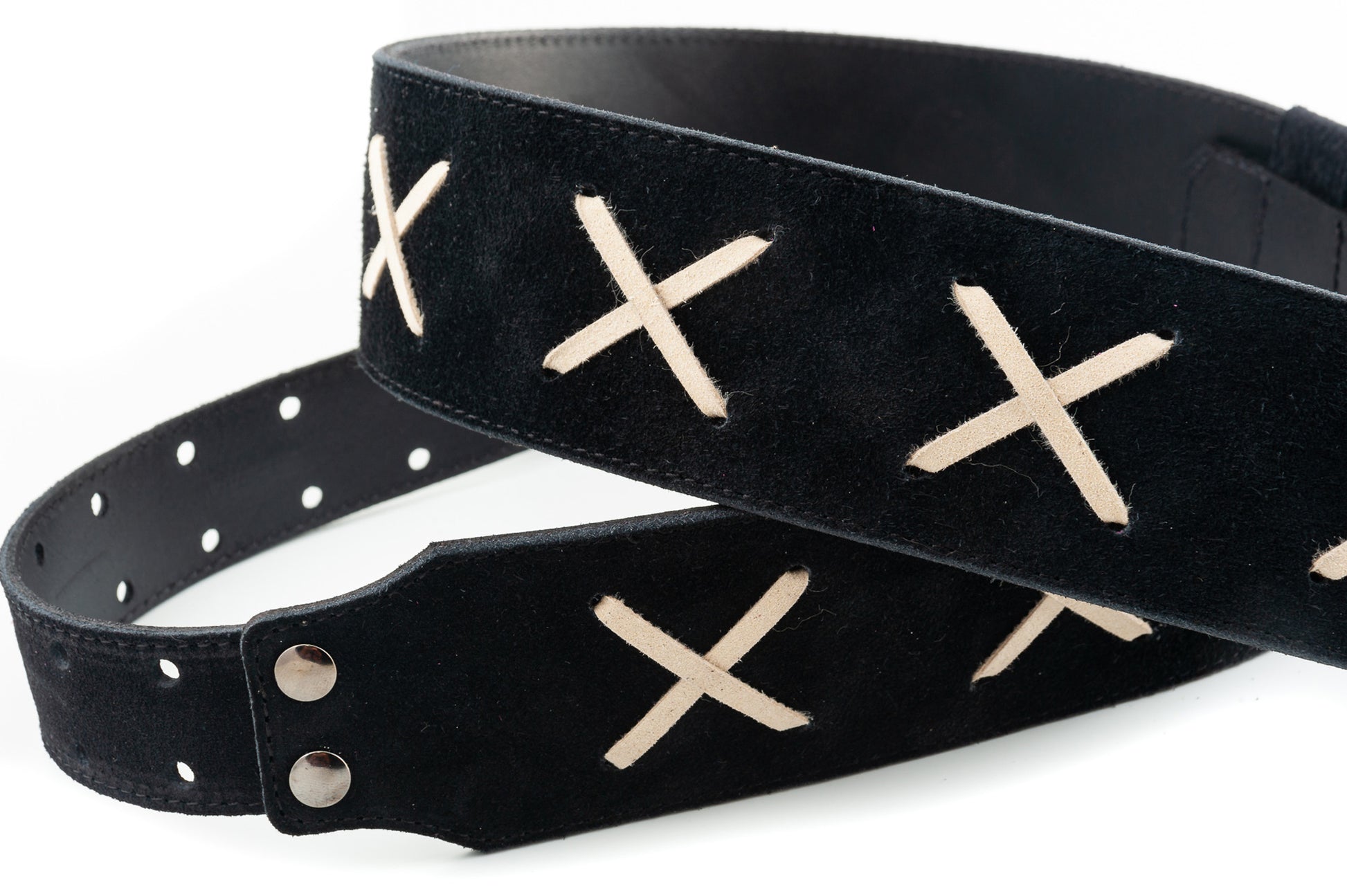 Courroie modèle LEGEND DG, cuir haute qualité, largeur 6 cm, longueur 100 à 145 cm, porte-médiators intégré, noir