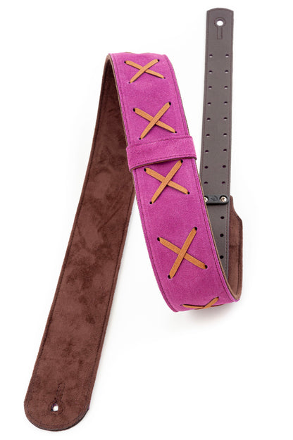 Courroie modèle LEGEND DG, cuir haute qualité, largeur 6 cm, longueur 100 à 145 cm, porte-médiators intégré, violet