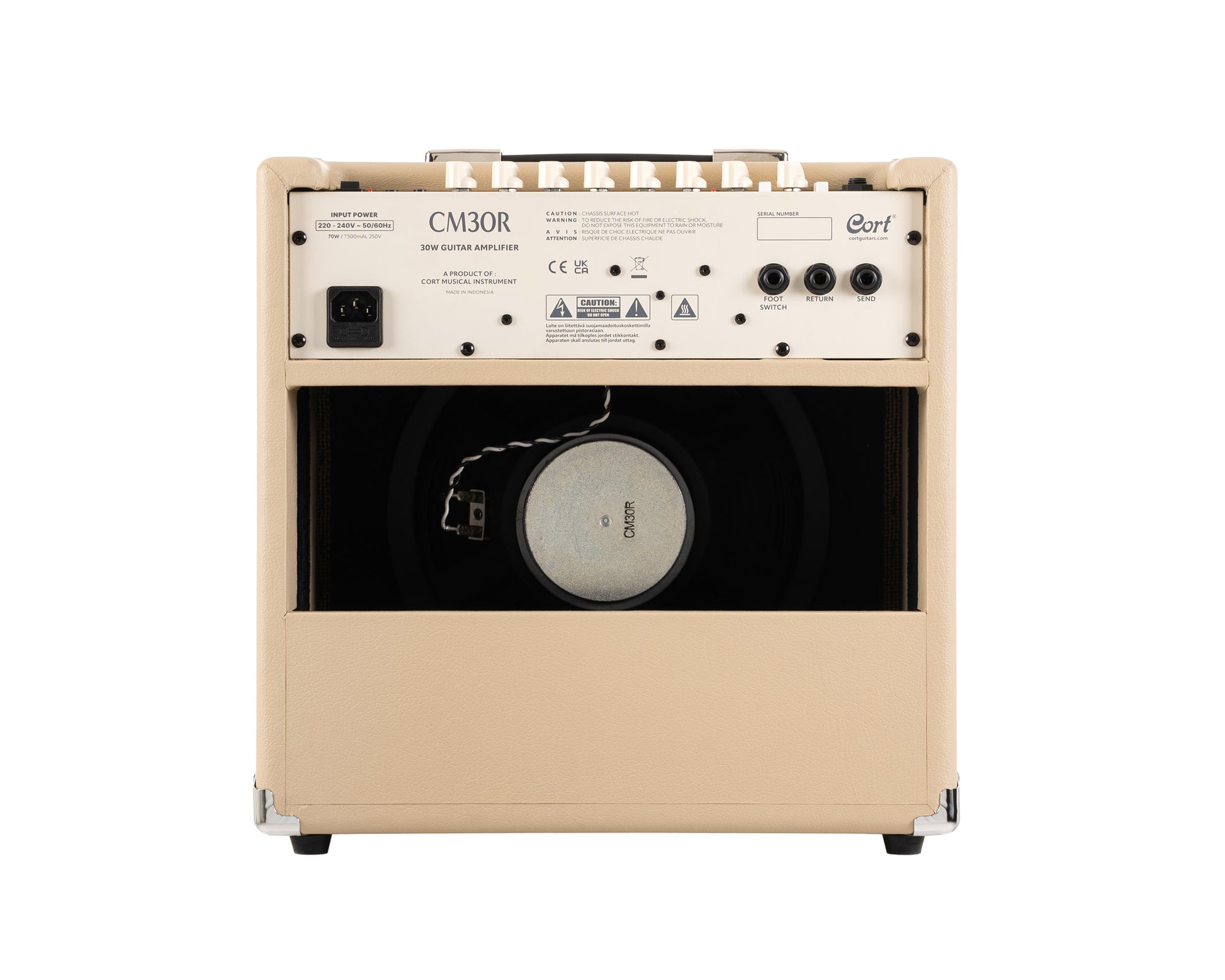 Ampli guitare 30W, 1x 10", 2 canaux, égaliseur 3 bandes, réverb, entrée Bluetooth, entrée CD/MP3 mini-Jack, white sand