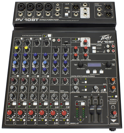 Table de mixage 10 canaux, 4 préamplis micro XLR/Jack, EQ 3 bandes, Bluetooth, effets numériques, entrée guitare Hi-Z, noir