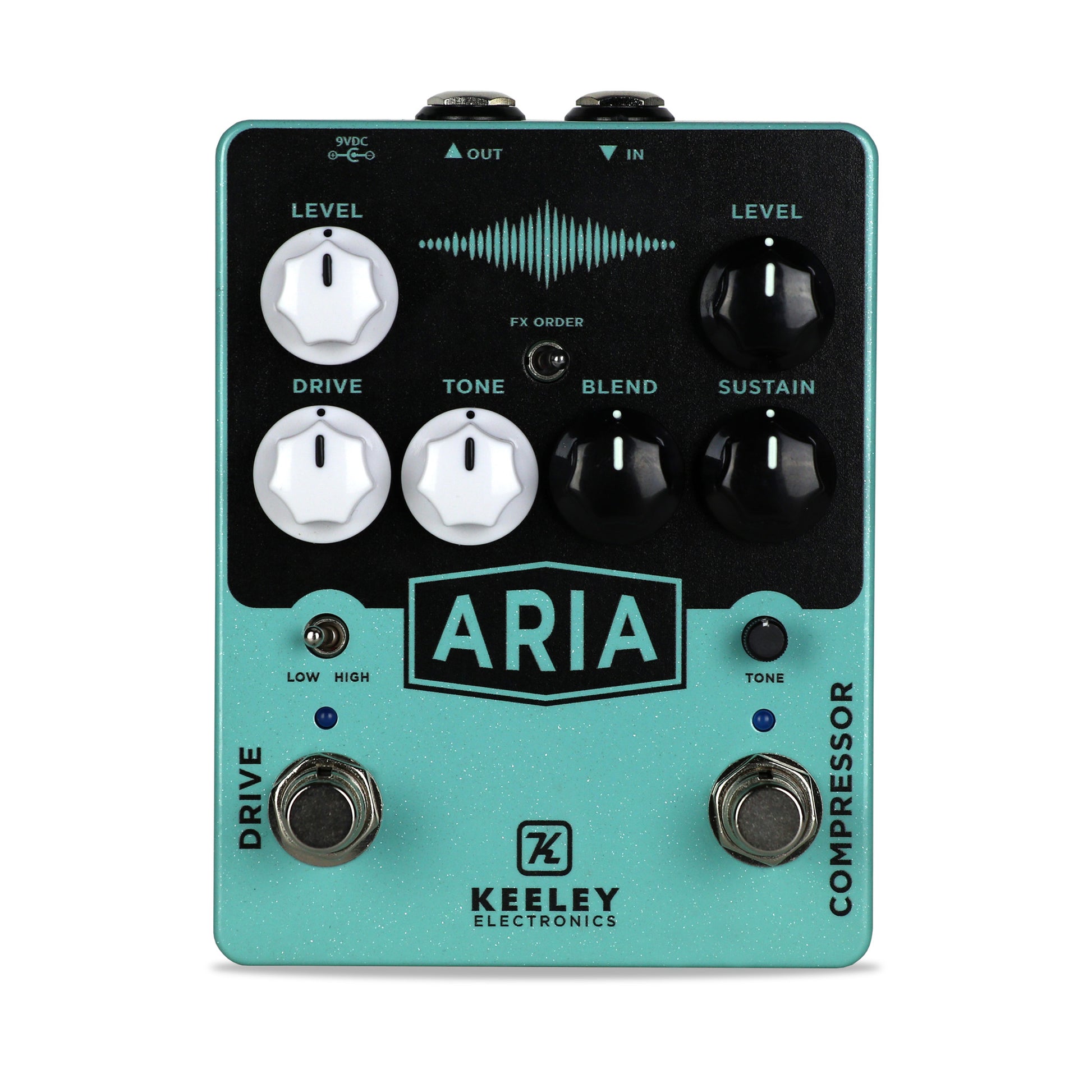 Pédale ARIA COMPRESSOR OVERDRIVE, compresseur/sustainer/boost et overdrive/distorsion, 100% analogique