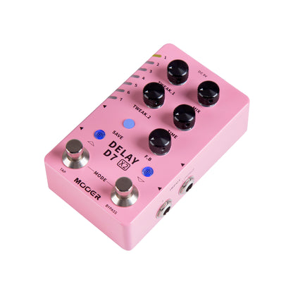 Pédale D7 DELAY X2, 14 types de délais personnalisables, 14 presets utilisateurs, boîtier métal, rose