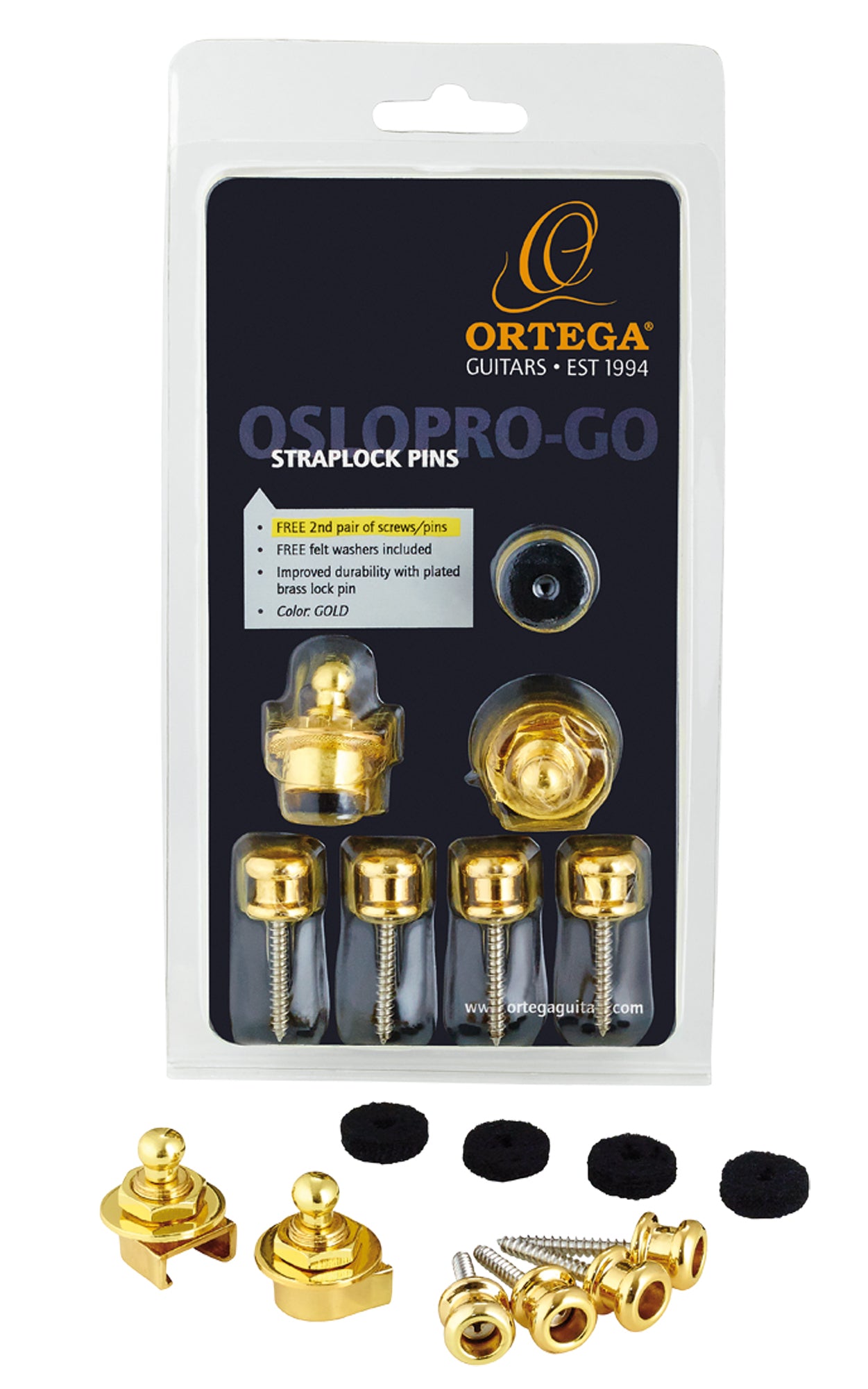 Set de 2 straplocks complets, version pro pour deux instruments (une paire de vis et d'attaches gratuites), doré