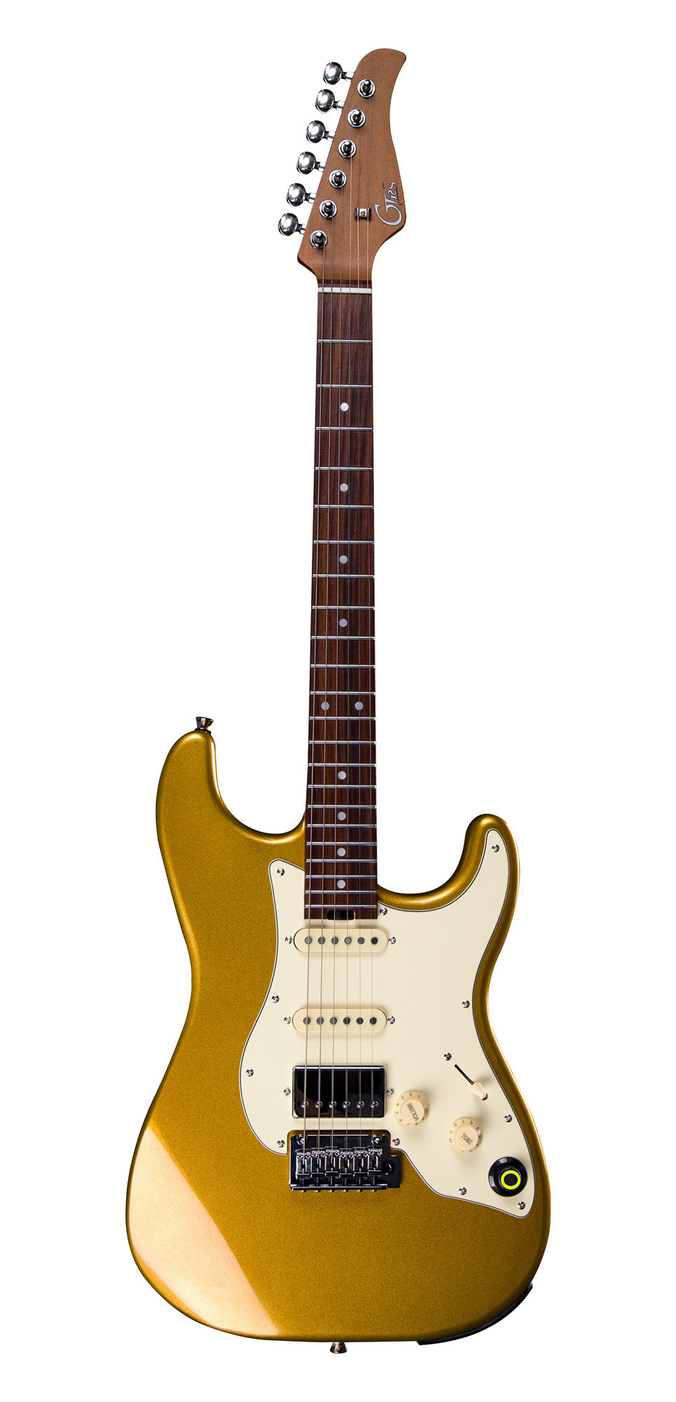 GTRS S800, corps tilleul, manche érable torréfié, touche palissandre, micros et processeur GTRS, gold