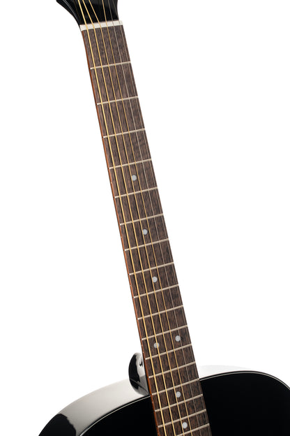 L60, forme Orchestra Model, table épicéa massif, fond & éclisses acajou, touche laurier, noir brillant