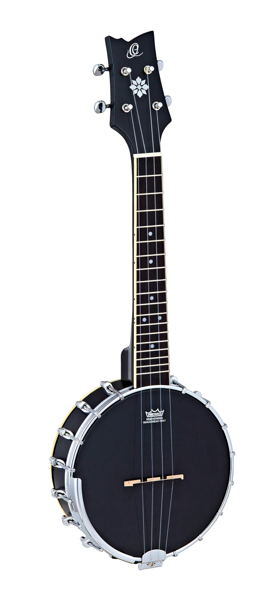 OUBJ100, ukulélé-banjo 4 cordes, 18 tirants, cercle érable, manche érable, résonateur érable, housse, noir satiné