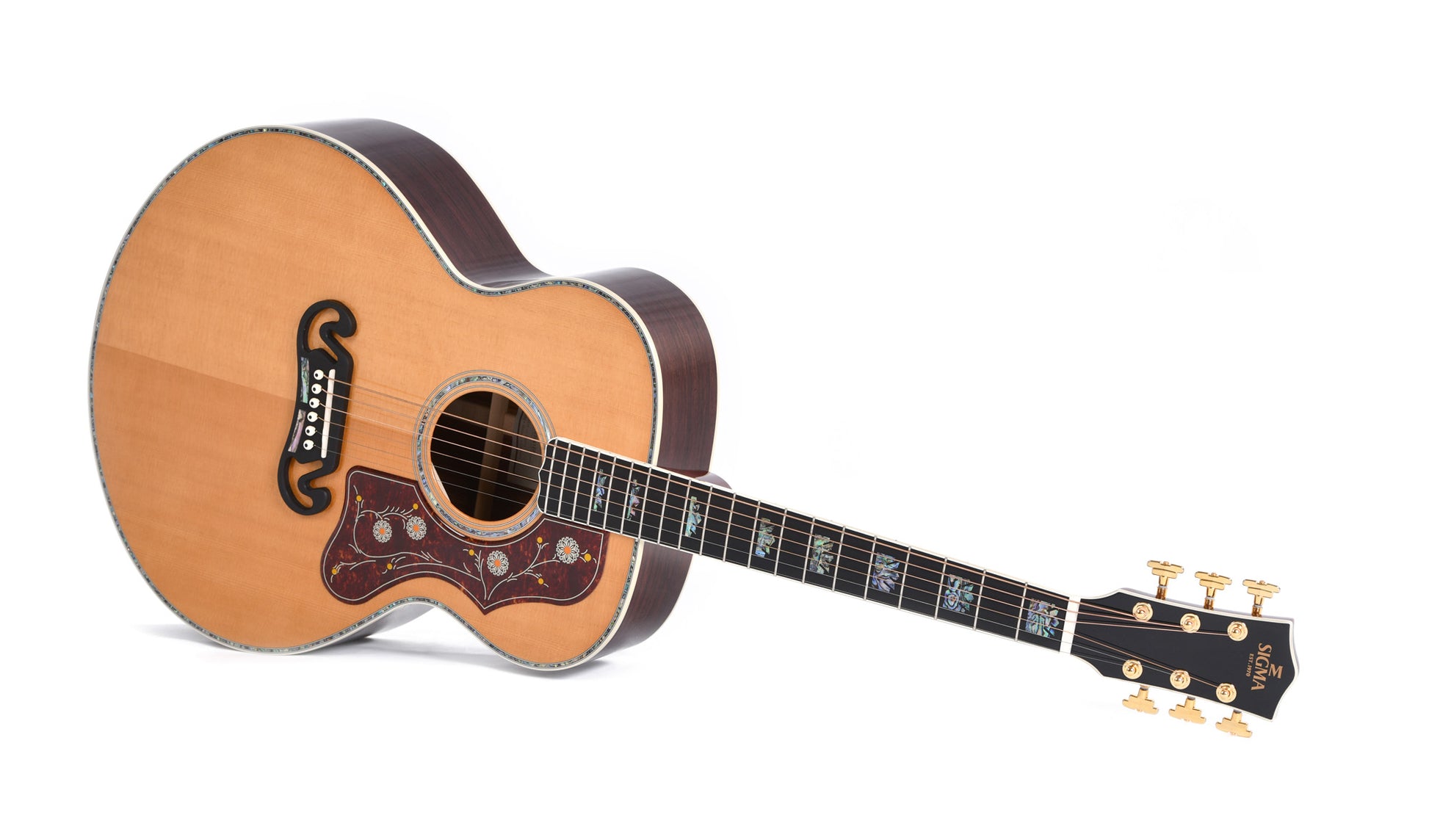 Modèle GJA-SG300, Grand Jumbo, table épicéa massif, f/e palissandre indien, EQ Fishman, soft case, naturel brillant