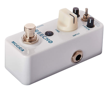 Pédale REECHO, délai numérique à 3 modes (Analog/Real Echo/Tape echo), boîtier métal, true bypass, blanc