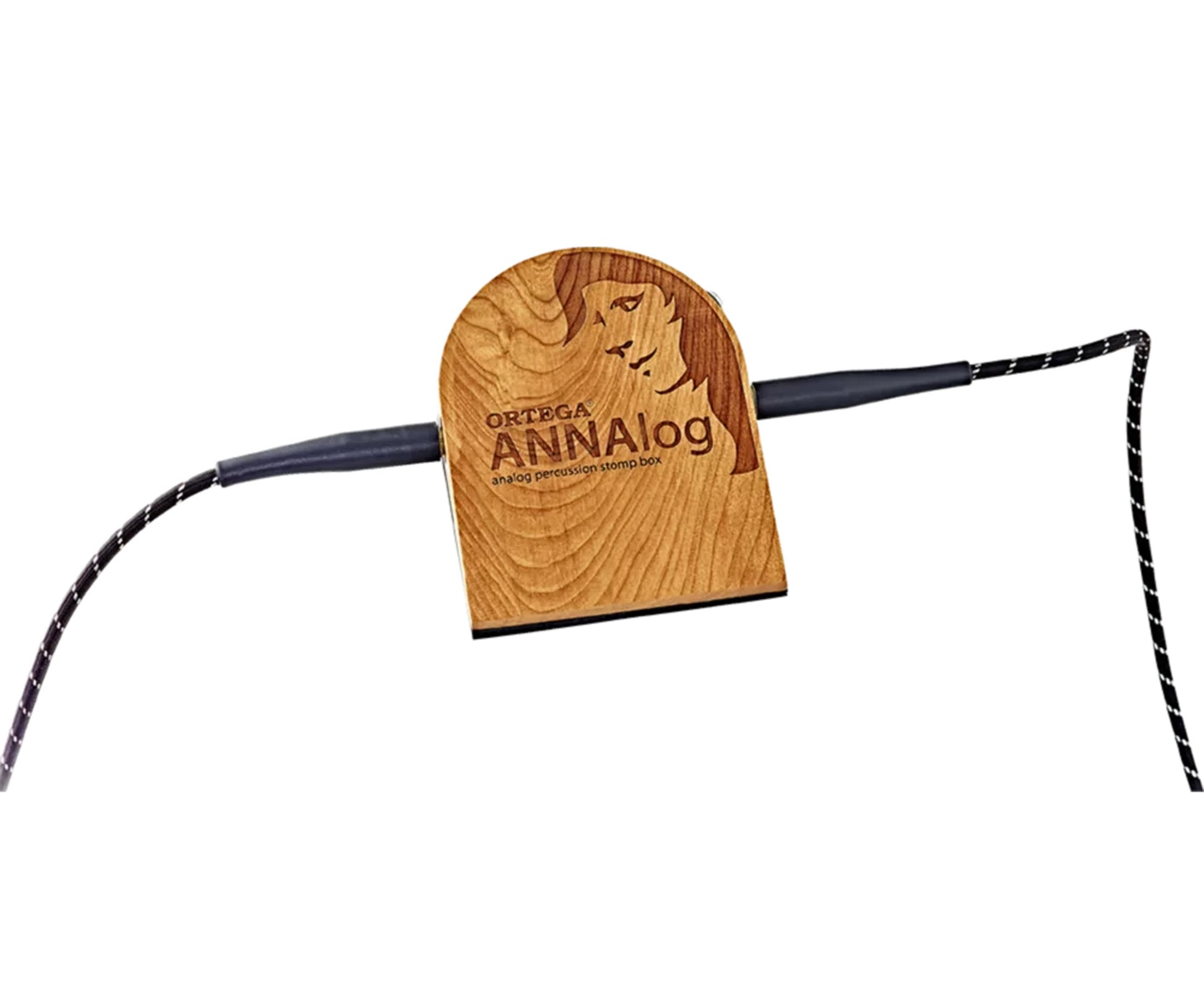 Pédale ANNAlog, merisier massif, piezo analogique, entrée et sortie jack, contrôle de volume, ne nécessite pas d'alimentation