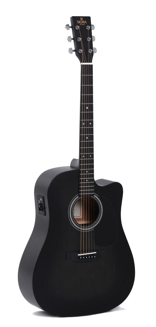 Modèle DMCE-BKB, Dreadnought pan coupé, table épicéa massif, f/e acajou, touche micarta, EQ Sigma, noir dégradé satiné