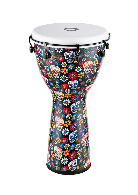 Djembé Meinl Day of the Dead 12", hauteur 61cm, peau synthétique, poids léger, finition Day of the Dead