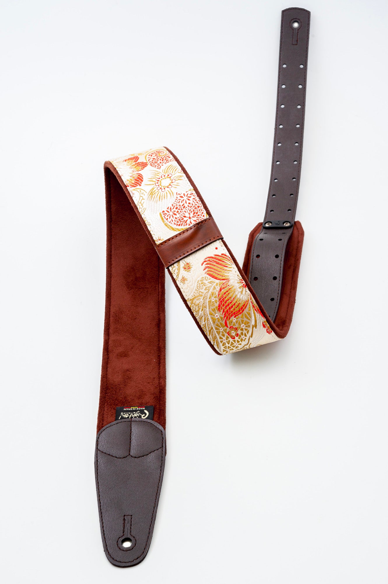 Courroie modèle HOKKAIDO, extérieur synthétique, largeur 6 cm, longueur 100 à 150 cm, porte-médiators intégré, beige