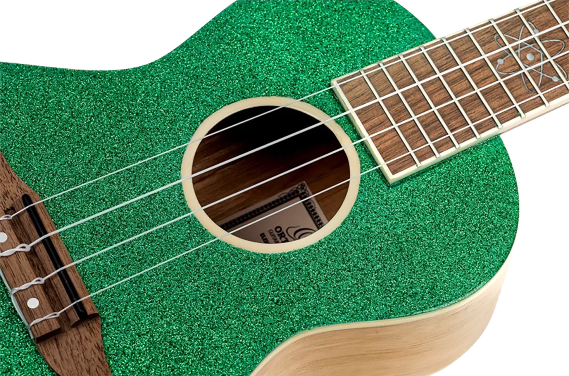 RUEL-MGR, modèle Concert, table épicéa, fond & éclisses catalpa, manche acajou, housse luxe, vert métallisé brillant