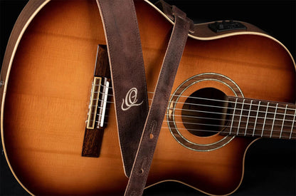 OSSU-20, courroie guitare, série Suede, face et dos cuir suédé, largeur 6 cm, longueur de 92 à 145 cm, peat