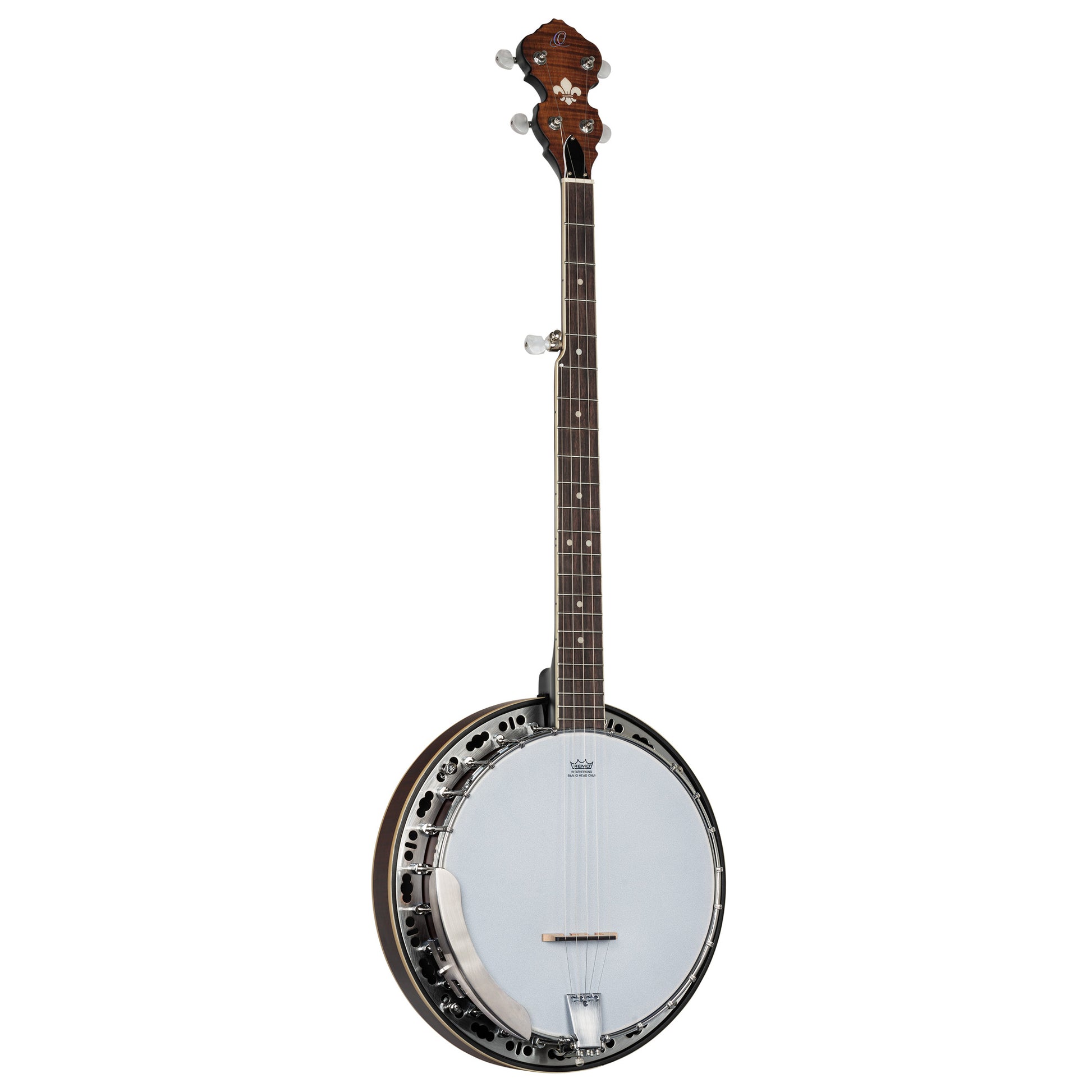 OBJ300, banjo 5 cordes, 24 tirants, fond érable, éclisses acajou, manche acajou, touche palissandre, whiskey burst satiné