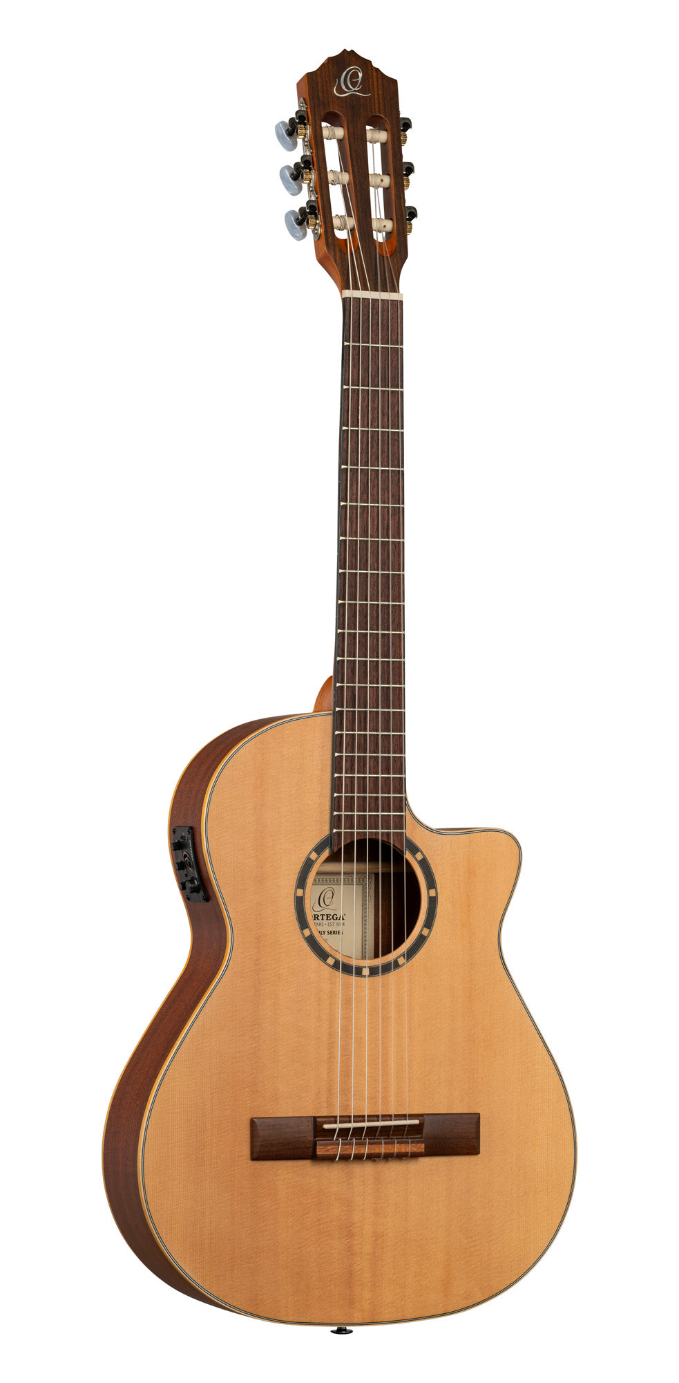 RCE125-34, corps Thinline, pan coupé, EQ Magus X/G, table épicéa, f/e acajou, sillet 45 mm, housse, naturel satiné