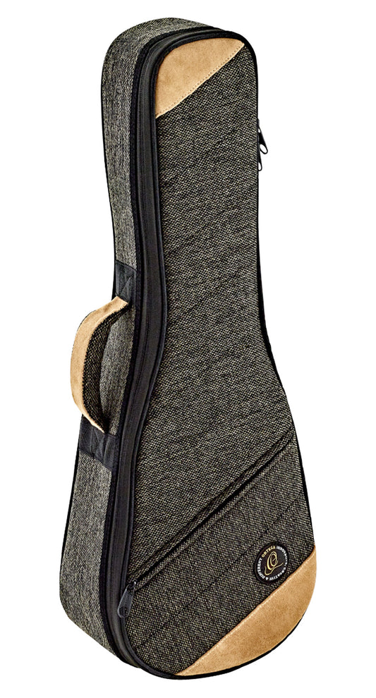 Etui léger pour ukulélé Ténor, toile/coton, rembourrage 22 mm, intérieur peluche noir, repose-manche avec velcro, mocca