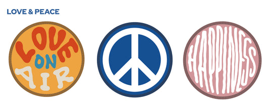 Set de 3 badges, motif Love & Peace