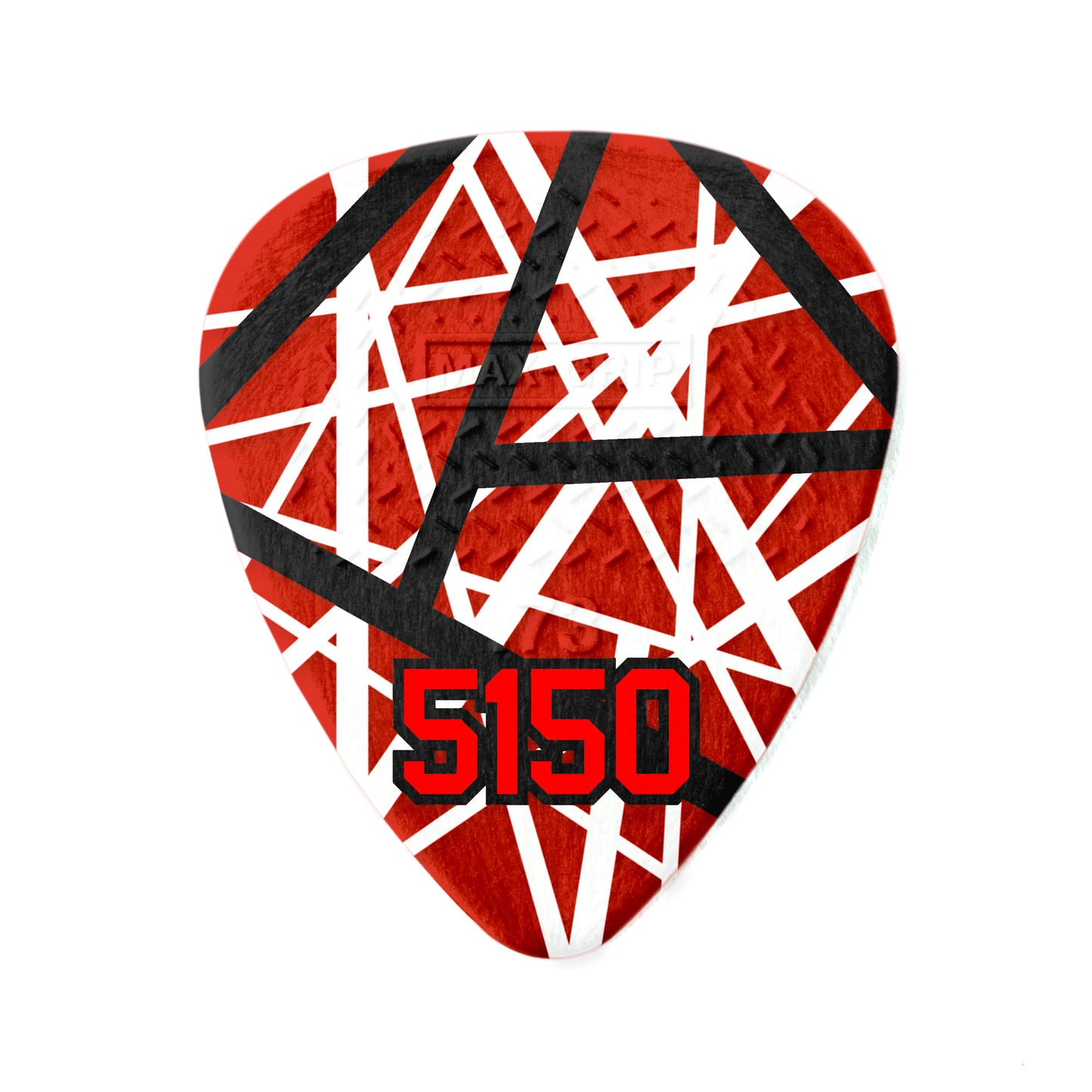 Sachet Variety Pack de 6 médiators EVH 5150 MAX-GRIP Nylon 0.60 mm (graphisme rouge à bandes noires et blanches)