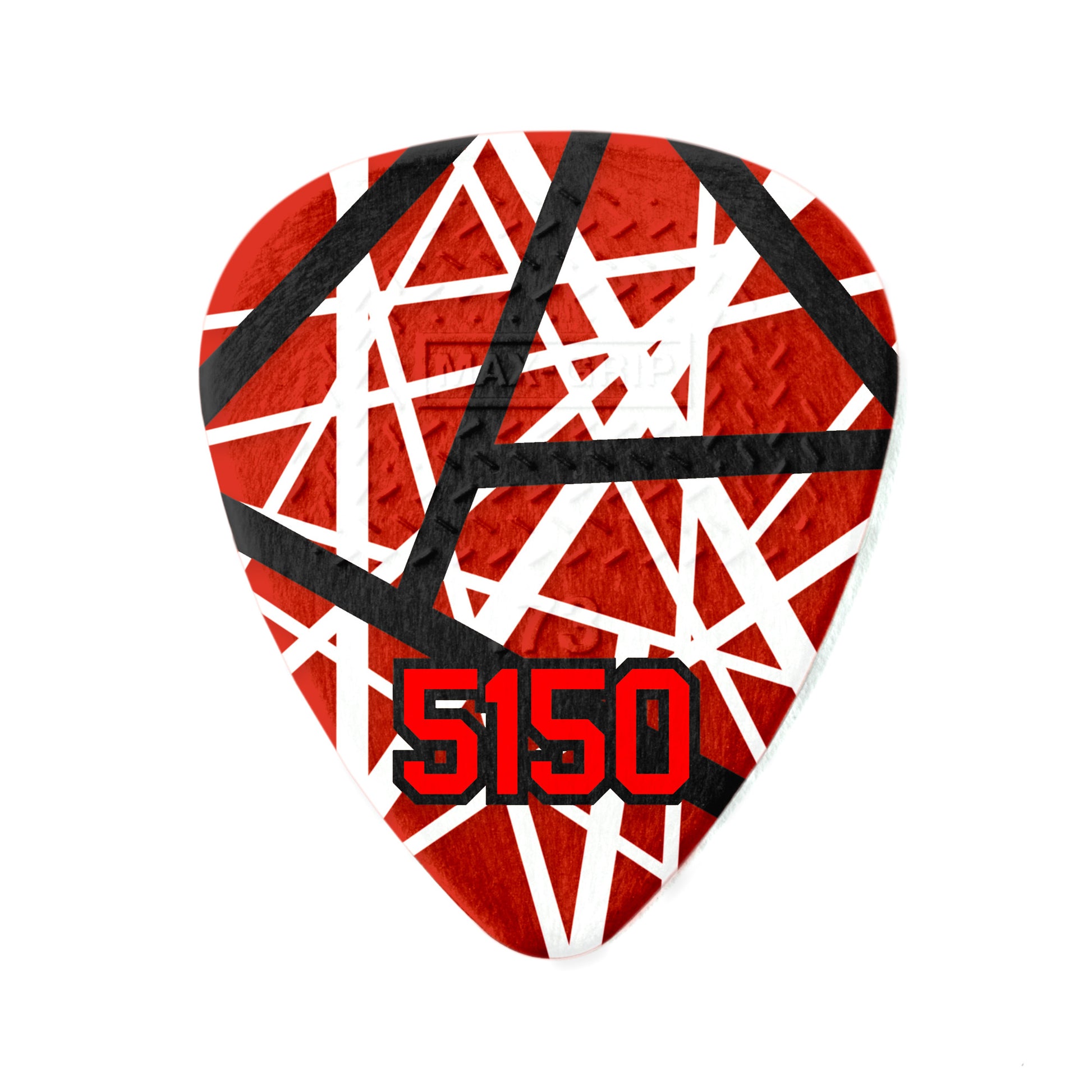 Sachet Variety Pack de 6 médiators EVH 5150 MAX-GRIP Nylon 0.60 mm (graphisme rouge à bandes noires et blanches)