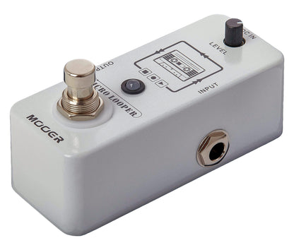 Pédale MICRO LOOPER, looper, overdubs illimités, jusqu'à 30 minutes d'enregistrement, boîtier métal, true bypass, blanc