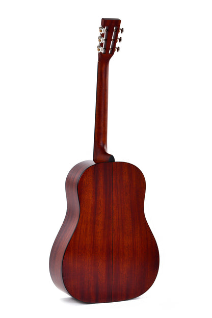 Modèle SDJM-18, Dreadnought, table épicéa massif, f/e acajou massif, touche ébène, tête ajourée, soft case, naturel brillant