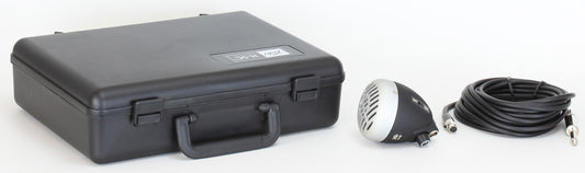 Micro pour harmonica, interrupteur marche/arrêt, commande volume, étui rigide, câble fourni, finition noir/argent