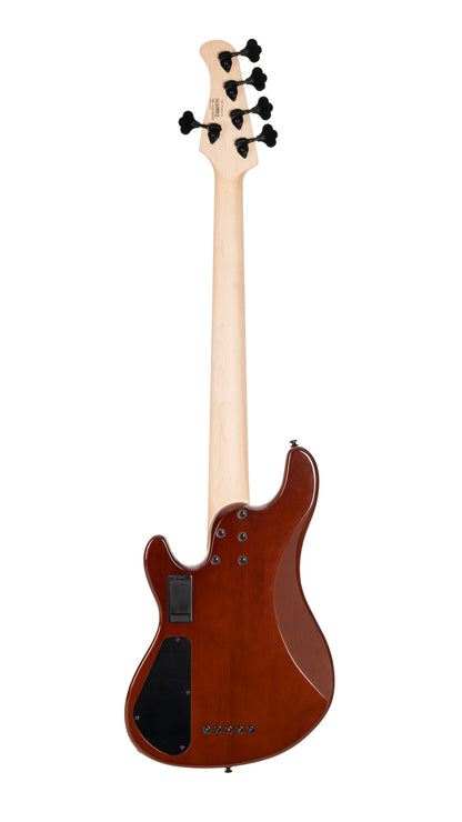 GB-FUSION, 5 cordes, table érable échauffé, corps aulne, micros Voiced Tone VTB-ST, active/passive, antique brown burst brillant