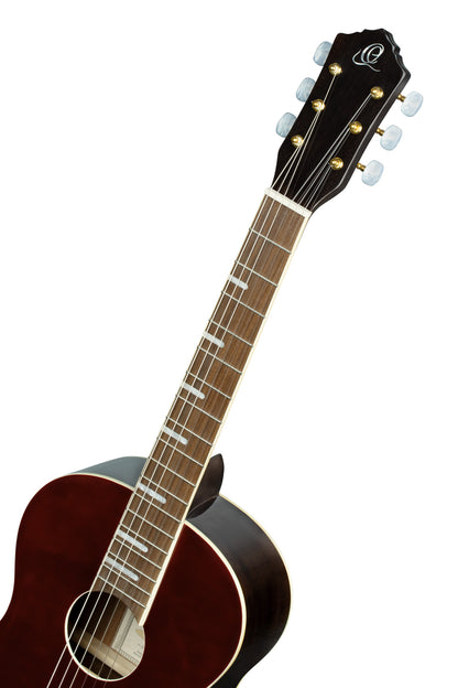 RRA-PLT, forme Parlor, table épicéa, fond & éclisses acajou, sillet 52 mm, housse assortie, bordeaux brillant