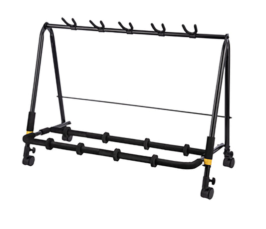 Rack 5 guitares, idéal pour la scène, mise en place et transport faciles, roulettes, 4.4 kg