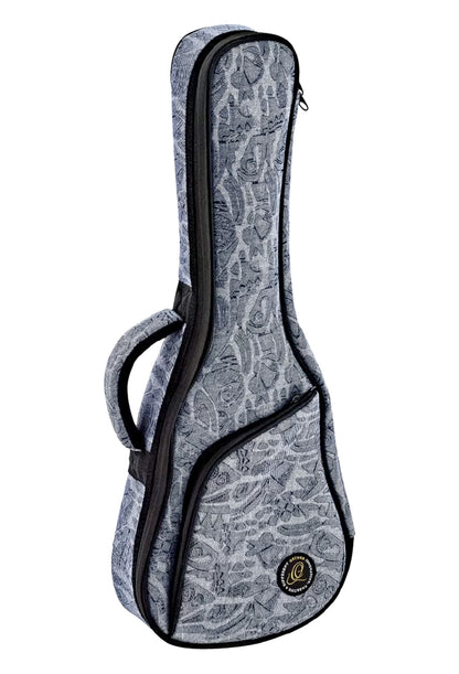 Housse pour ukulélé Concert, toile/coton, rembourrage 12 mm, intérieur peluche noir, courroie ajustable, bleu jean