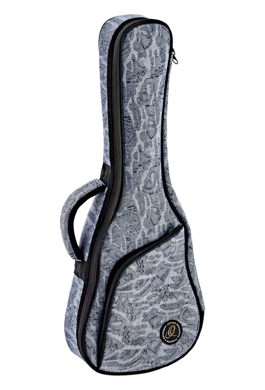 Housse pour ukulélé Concert, toile/coton, rembourrage 12 mm, intérieur peluche noir, courroie ajustable, bleu jean