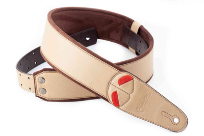 Courroie modèle CHARM, extérieur synthétique, largeur 6 cm, longueur 100 à 145 cm, porte-médiators intégré, beige