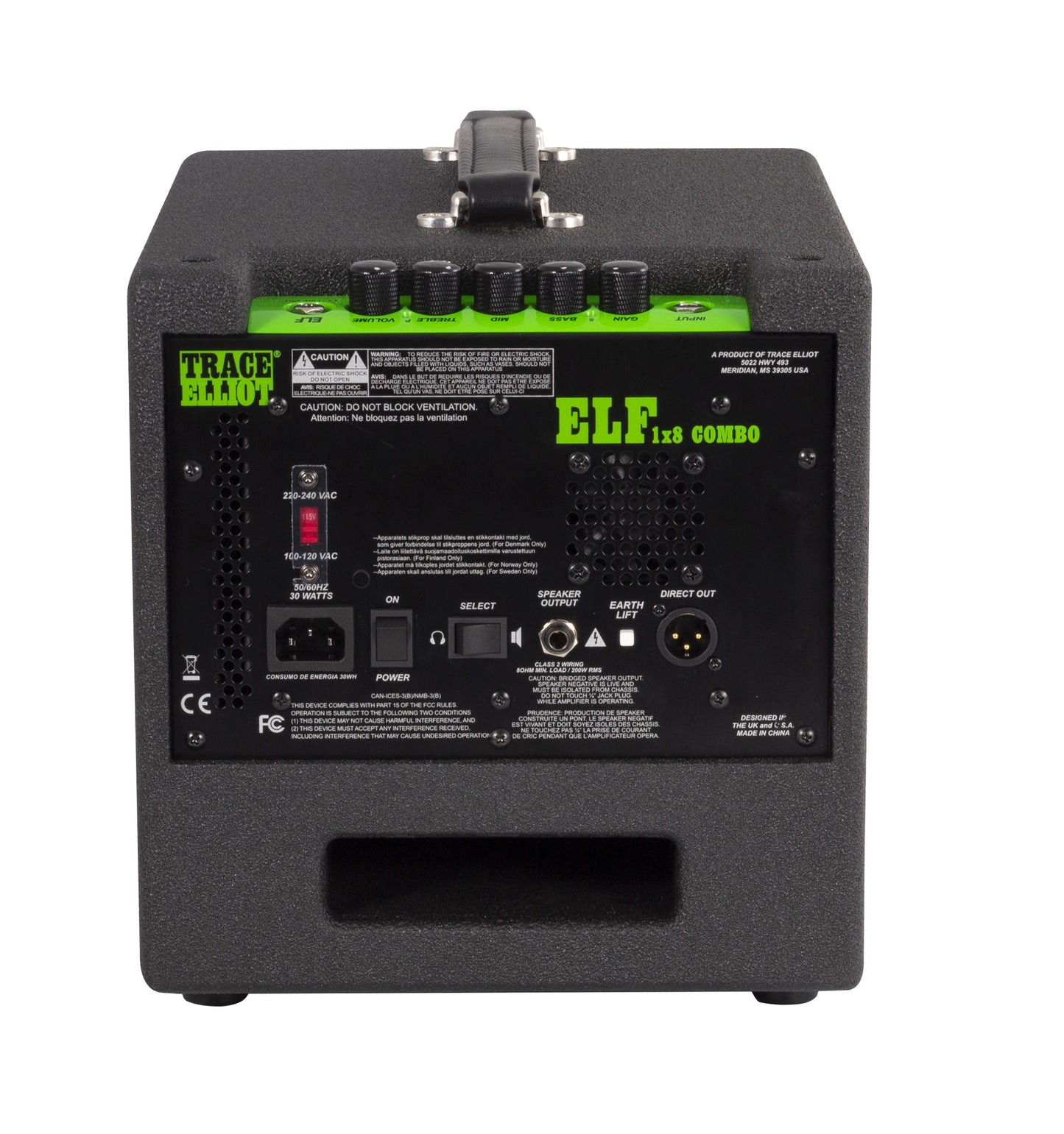 Ampli basse 200W RMS, HP 1x 8", EQ 3 bandes, contrôle du Gain, sortie DI, sortie casque, finition noir